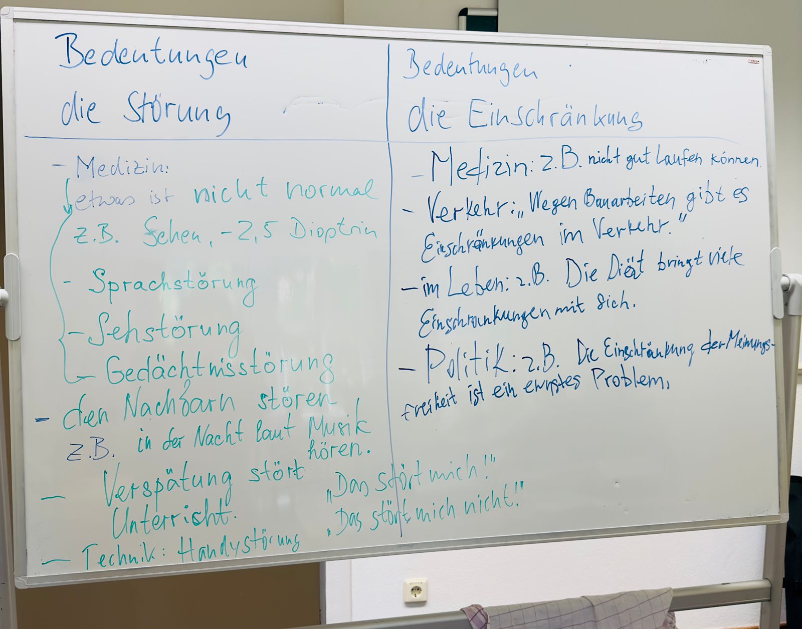 Deutschkurs herausfordernd, Wörter mit vielen Bedeutunge n, Storung, Einschrankung
